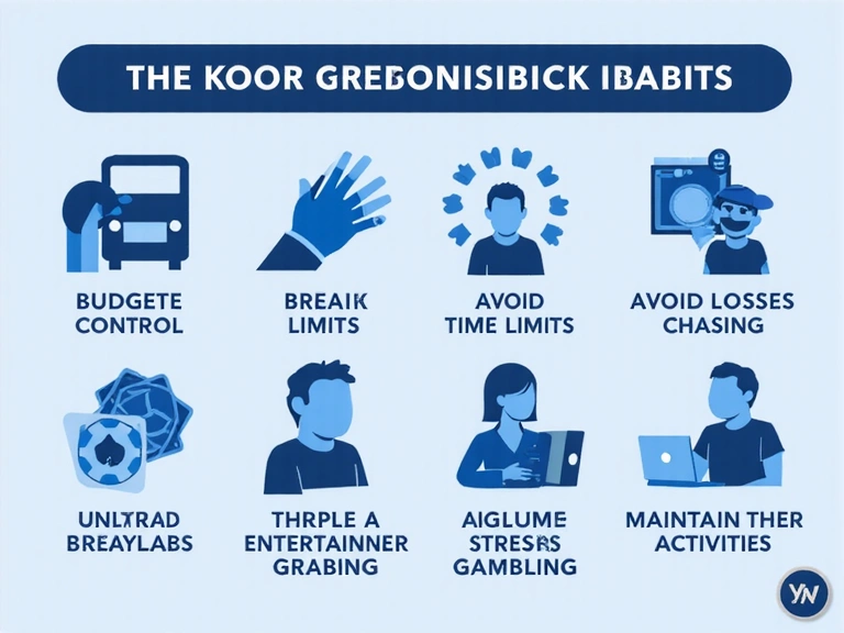 Infografía abstracta de hábitos responsables en apuestas con tonos azul-granito e iconos