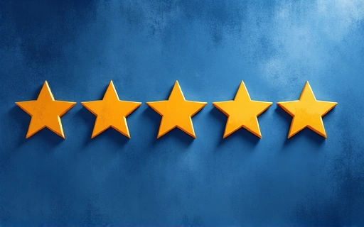 Gráfico abstracto de estrellas y reseñas en azul-granito, sin texto, estilo premium