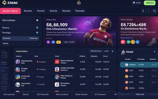 Interfaz de plataforma de apuestas deportivas con estadísticas en tiempo real, colores dinámicos, estilo moderno